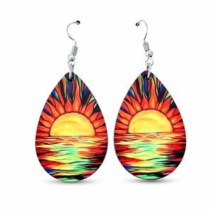 🍀🍀 Colorful HAND-MADE Sunset Teardrop Dangle Earrings | Boho Statement Jewelry